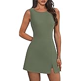 NIASHOT Athletic Dress for Women Mini Crew Neck Sleeveless Built in Shorts with Pockets Tennis Golf Dress