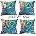 WUWE® Beautiful Peacock Tail Personalized Square Cotton Blend Linen PillowCase Decor Cushion Covers 18x18 Inch (PACK of Four)