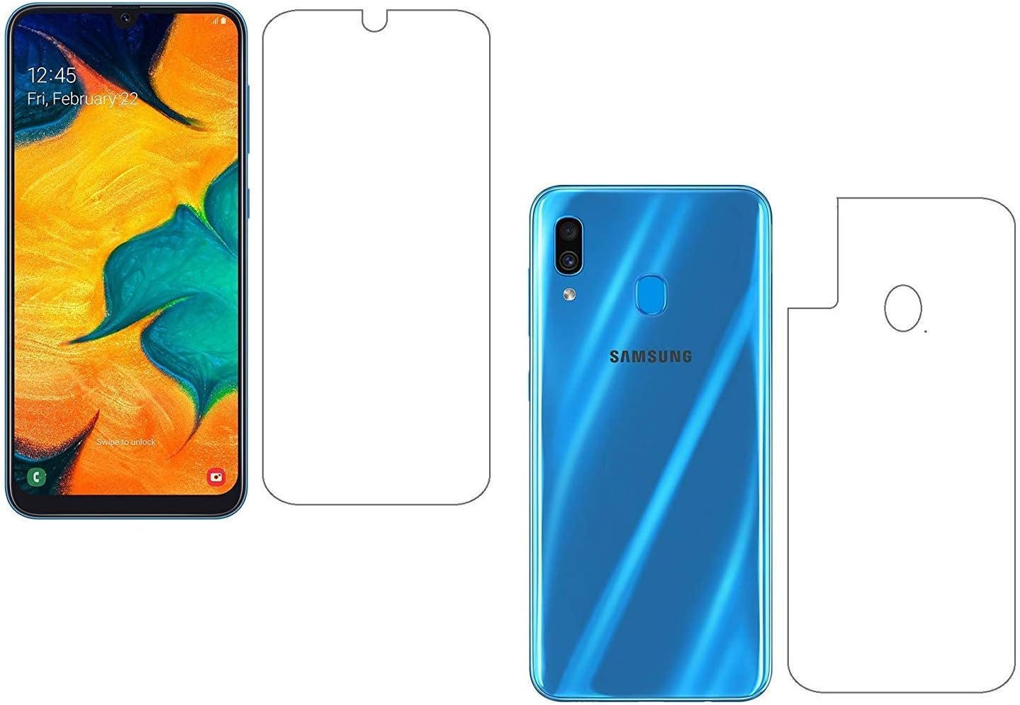 NAV Screen Protector Screen Guard Samsung A30 (Front & Back) High Definition Ultra Thin Clear Unbreakable Nano Guard Film (Not Glass) Designed for Samsung A30 (Front and Back)