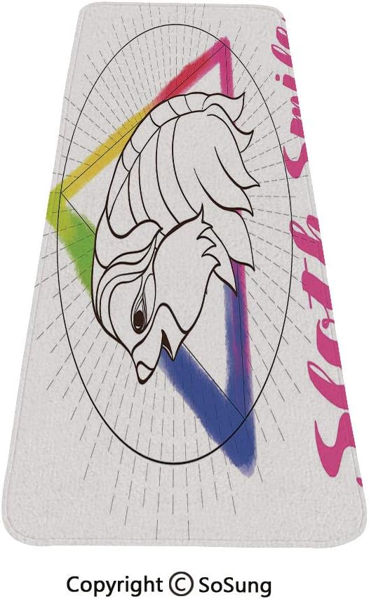 Sloth Rug Runner,Smiling Sloth on Background with Sacred Geometry Symbol and Rainbow Watercolor Decorative,for Living Room Bedroom Dining Room,4'x 1.3', Pink Blue Green