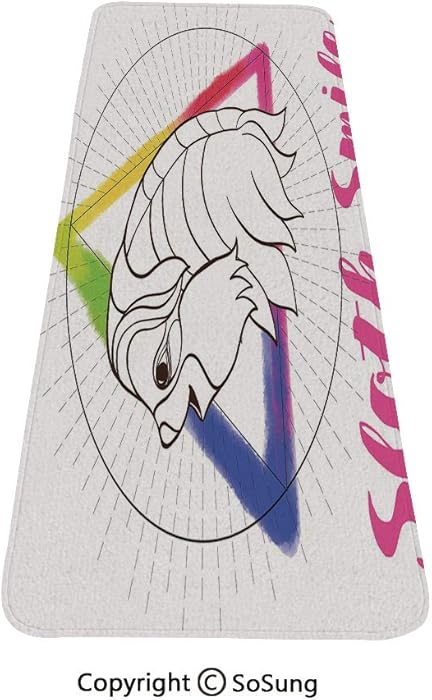 Sloth Rug Runner,Smiling Sloth on Background with Sacred Geometry Symbol and Rainbow Watercolor Decorative,for Living Room Bedroom Dining Room,4'x 1.3', Pink Blue Green