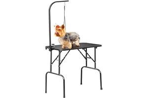 Yaheetech 32-inch Foldable Pet Dog Grooming Table with Adjustable Height Arm Drying Table for Home w/Noose for Small Dogs Cats Non-Slip Maximum Capacity Up to 220lbs Black