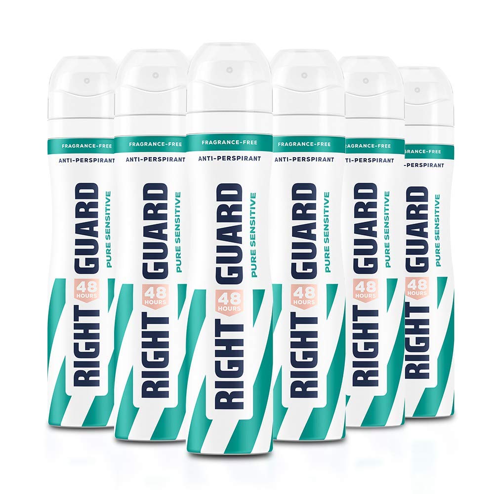 Right Guard Women Deodorant, Total Defence 5 Pure Anti-Perspirant Spray, Multipack 6 x 250 ml