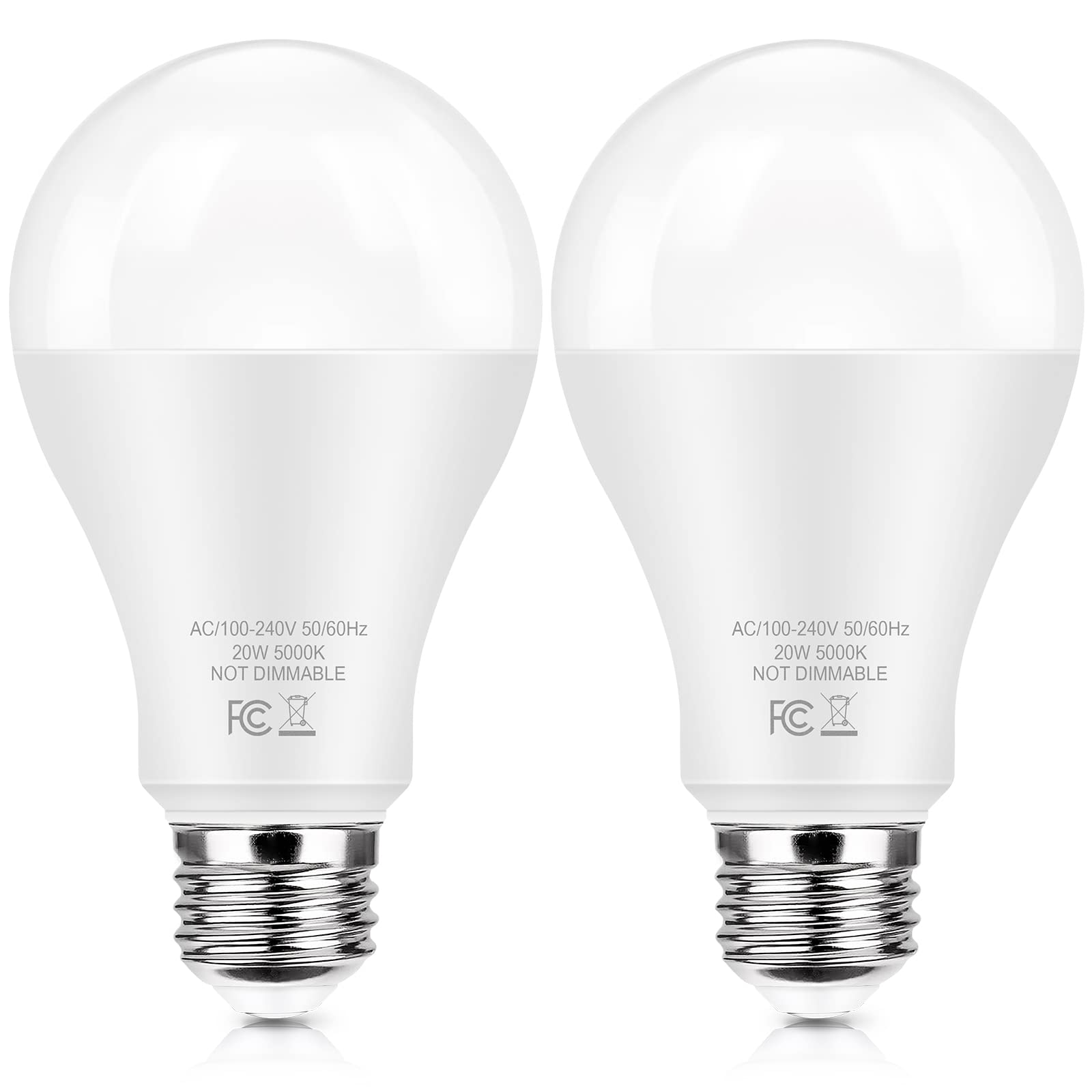Photo 1 of TOBUSA LED Light Bulbs 150 Watt Equivalent, 20W Super Bright Light Bulbs, Daylight White 5000K, A21 LED Bulbs E26 Base, Non-Dimmable, No Flicker Brightest Bulb for Bedroom Living Room Home, 2-Pack