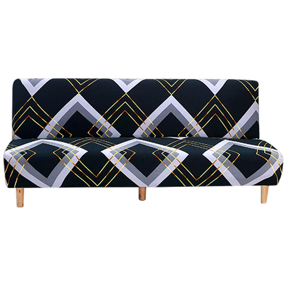 Armless Sofa Bed Cover Spandex Stretch Print Futon Slipcover Non-slip Folding Armless Sofa Cover Seat Couch Protector Fits for 2-3 Seater Folding Sofa Bed without Armrests, 180-210cm (lingge pattern)