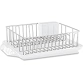 Farberware Classic Large Rust Resistant Full Dishrack with Removable 3 Compartment Flatware Caddy, Andlged Drain Board, 3-Piece, White