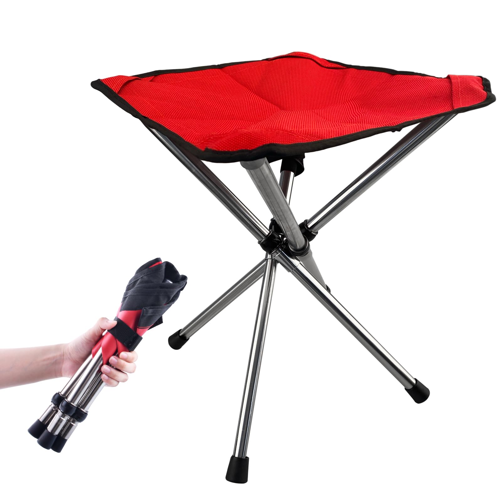 Azarxis Folding Stool Camping Foldable Stool Portable 4-Legged Chair Lightweight for Fishing BBQ Picnic Outdoors Indoors Kitchen (Red - L)