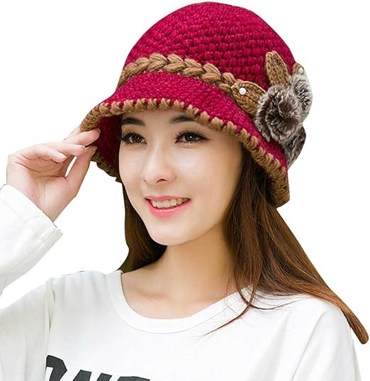 womens winter hat with flower