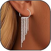 Campsis Silver Long Chain Earrings, Hoops Tassel Earrings for Women