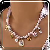 RINHOO FRIENDSHIP Silk Scarf Necklace for Women - Adjustable Boho Vintage Bandana Choker with 18K Non-Tarnish Gold Charms (Assorted Pendants & Patterns) Layered Jewelry Gift Box