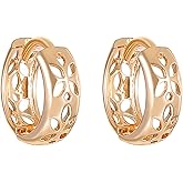 DIAMANTIO 18K Gold Plated Floral Cutout Hoop Earrings for Women – Statement Elegant Lightweight Huggie Hoops for Daily & Dressy Wear