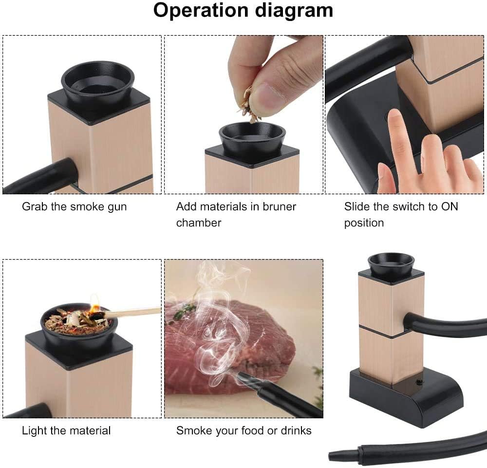 Krfilas Smoking Cocktail Smoke Infuser Cocktail Food Smoker Smoking Gun Smoke Infuser Gun Meat Smoker Hand-held Smoking Gun Portable Smoker for Cooking BBQ - Image 4