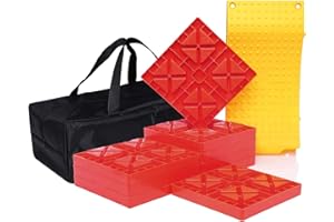 Homeon Wheels RV Leveling Blocks, One Top Tire Wheel Chock and 9 Pack Interlocking Leveling Blocks with Carrying Bag, Heavy Duty Camper Leveling Blocks and Chocks Anti-Slip Pads Design (Red+Yellow)