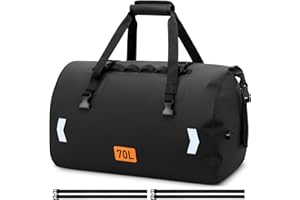 OCKLILY Motorcycle Dry Bag, Waterproof Roll Top Dry Duffel Bag & Tail Bags, Motorcycle Travel Luggage Duffle Bag with Air Valve & Inner Pocket, Black, 70L