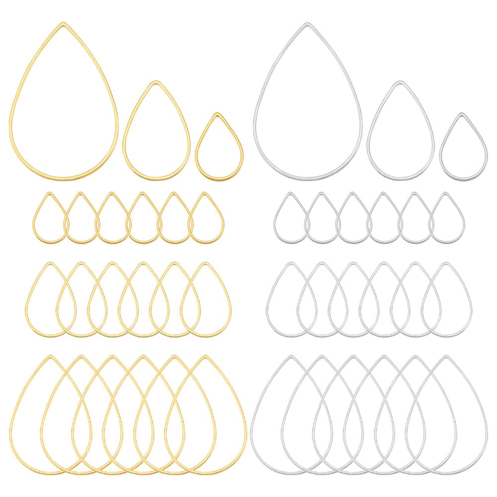 PH PandaHall 300pcs Drop Linking Rings 3 Sizes Metal Teardrop Charms Links Frames Charms Jewellery Connectors for Necklaces Bracelets Jewellery Dangle Earring Making Key Chain (Gold & Silver)