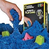 National Geographic Play Sand - 2 LBS of Sand with Castle Molds and Tray (Blue) - A Kinetic Sensory Activity