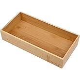PRATIQUE Bamboo Drawer Organizer - Kitchen Utensil Organizer Silverware Tray Cutlery Holder,Office Desk Supplies and Accessories (12x5.9x2.6 inch)