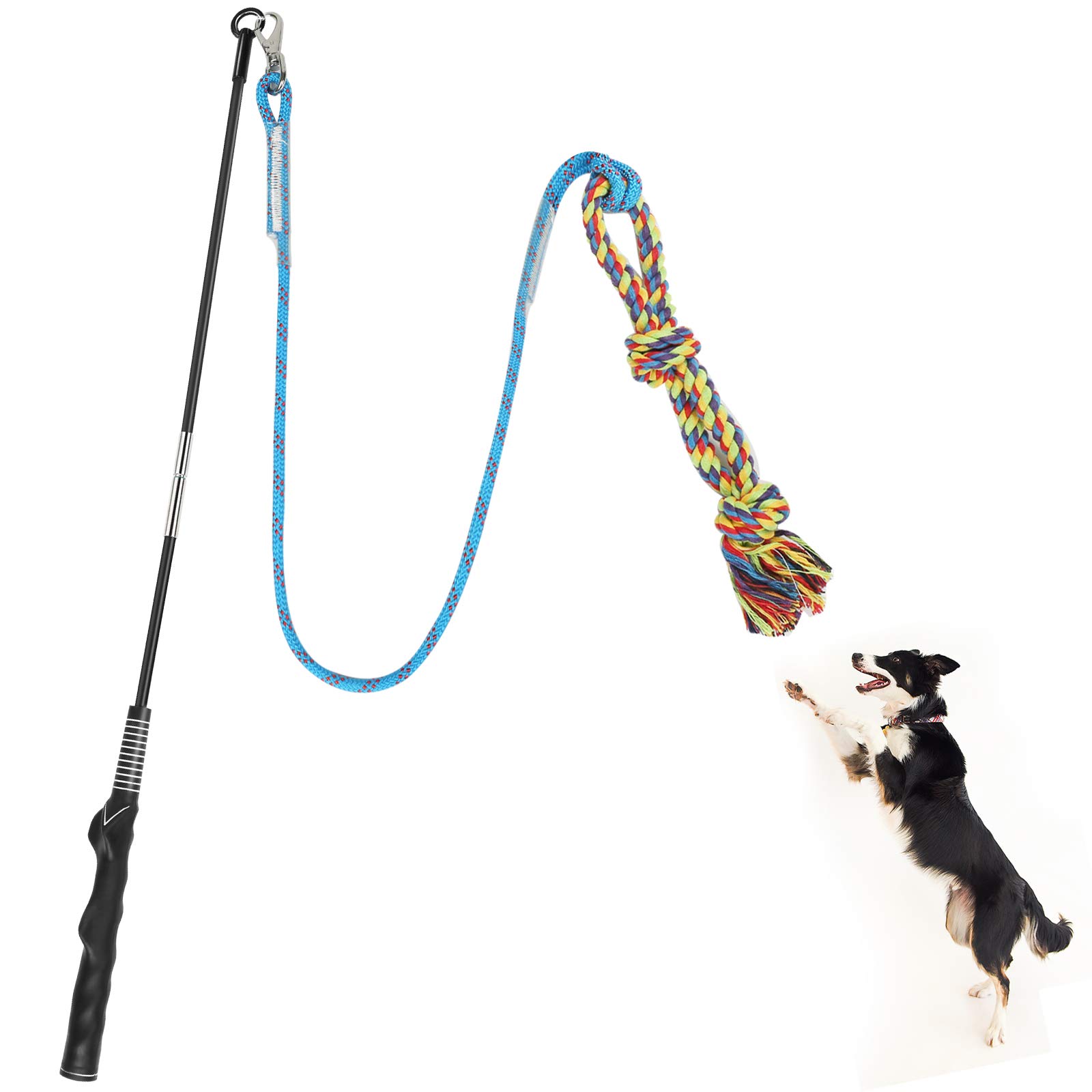 Photo 1 of Meieke Flirt Pole for Dogs Pet Teaser Wand Outdoor Interactive Pet Dog Flirt Pole Training Exercise Rope Toy for Small Medium Large Dogs Cats