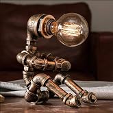 GQZGGXX Steampunk Table Lamp, Creative Robot Style Desk Lamp Vintage Industrial Water Pipe Light for Bedside Table Nightstand Bar Restaurant Café-in (Not Include Bulb)