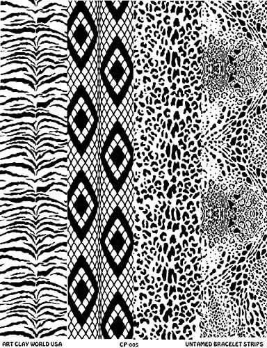 Untamed Full Length Low Relief Texture Sheet, 10in x 2in Each of Tiger Print, Snake Skin, Cheetah, and Snow Leopard.