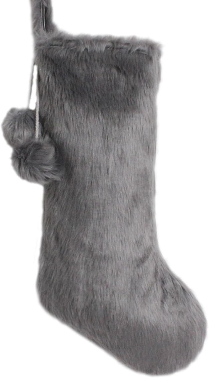 Gireshome Grey Faux Fur Christmas Stocking with Ball