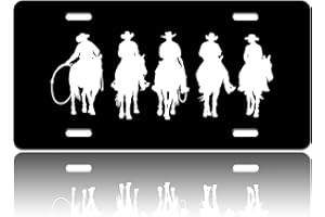 TINALUIN Western Cowboy License Plate Riding Pattern Stainless Steel Front License Plate Vanity Tag Funny for Car Decorative Accessories for Women Men 6 X 12 Inch with 4 Holes