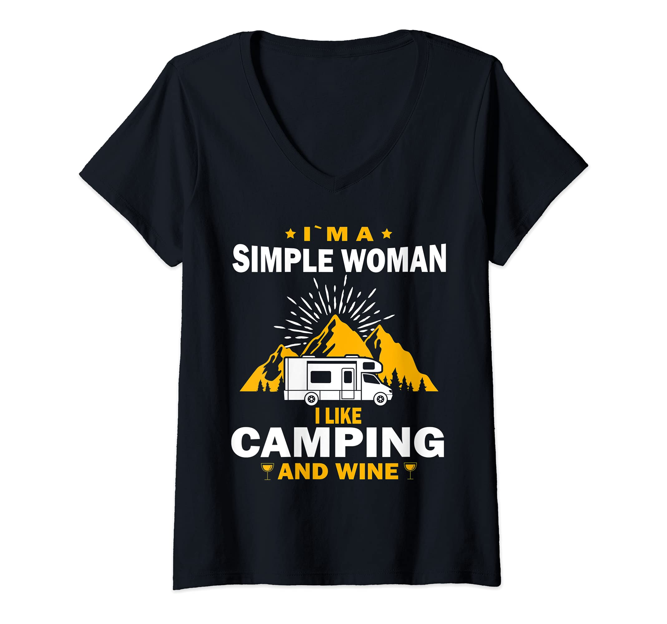 Womens camping drinking vacation motorhome Camping and wine V-Neck T-Shirt