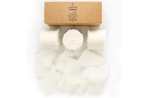 Vitalizart Cream White Handmade Chiffon Silk Ribbon Fringe 3 Rolls 1.5" x 21 Yd Ivory Frayed Edges Ribbons for Wedding Invita