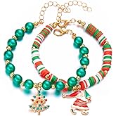PINK TOWN Christmas Bracelets for Women Stackable Christmas Tree Santa Claus Beaded Bracelets Heishi Surfer Friendship Bracelet Cute Xmas Stretch Bracelet Christmas Holiday Party Jewelry