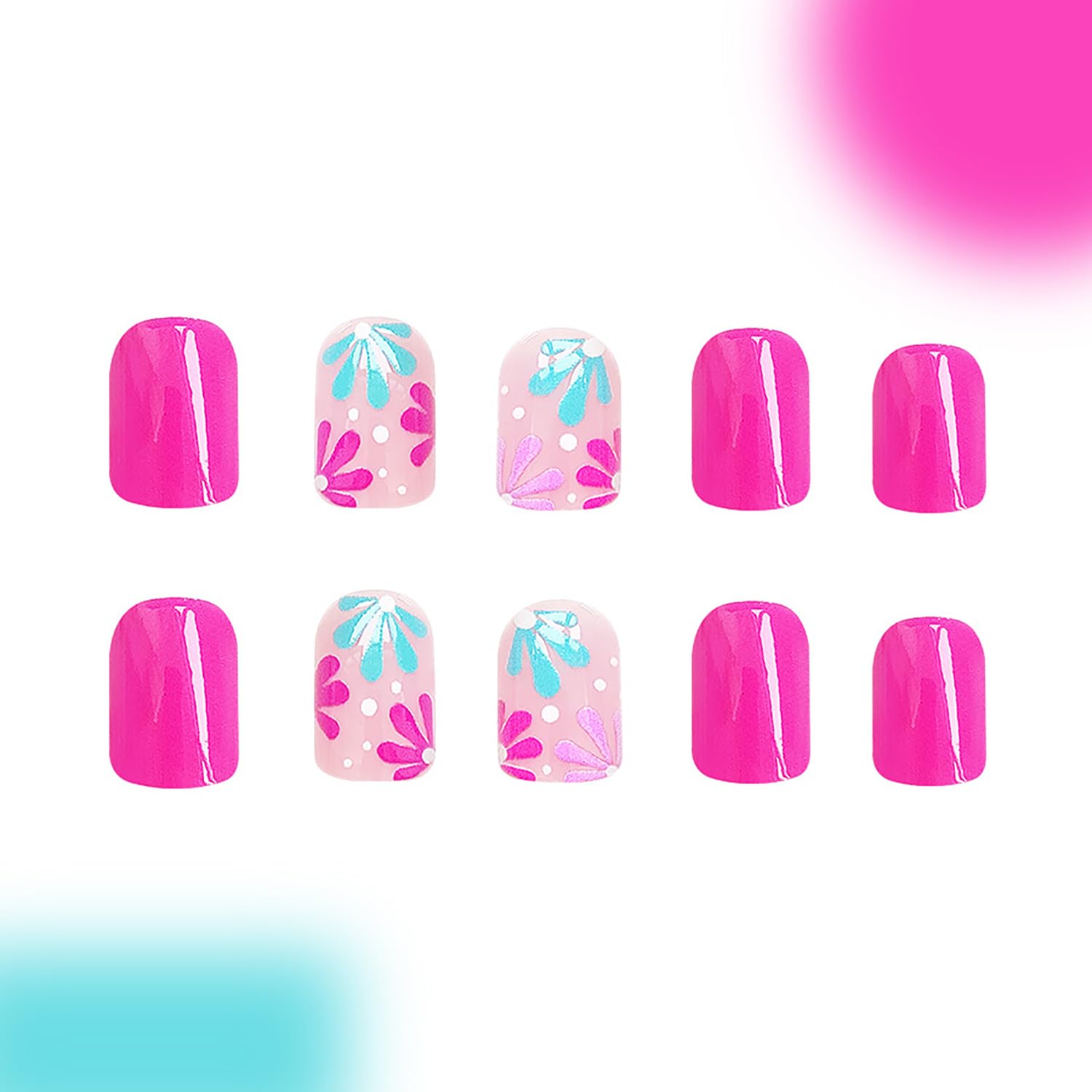 24 Pcs Pink Square Press on Nails Short Fake Nails Cute Floral False Nails Spring Summer Flower Nails Design Acrylic Nails Press ons Reusable Stick on Nails Artificial Nails for Women - Image 3