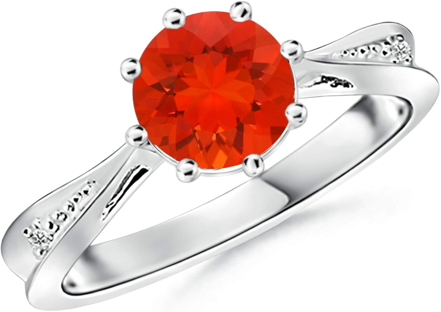Amazon.com: Tapered Shank Fire Opal Solitaire Ring with Diamonds (7mm