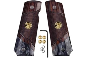 Cool Hand 1911 Wood Grips, Grips Gold Screws Included, Full Size (Government/Commander), Checker Diamond Cut or w/Patriotic US Logo or Honey Comb Texture, Ambi Safety Cut