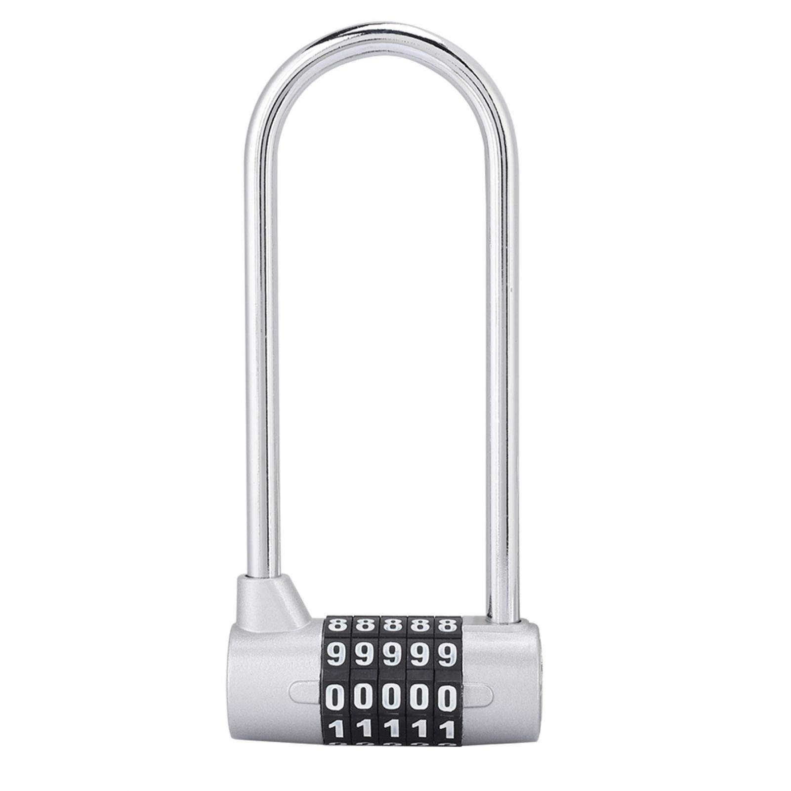 Sonew 5 Digit Combination Alloy Padlock, U-Shape Security Code Lock Extra Long Cabinet Door Padlock Locker Lock, Re-settable Combo Lock, Gym Locker, School Locker (Silver)