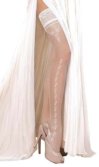 Ballerina Halterlose Damen-Strümpfe, weiß, sexy Stockings, Reizwäsche, Spitze, Strapsoptik, Hochzeit Größen Large / X-Large