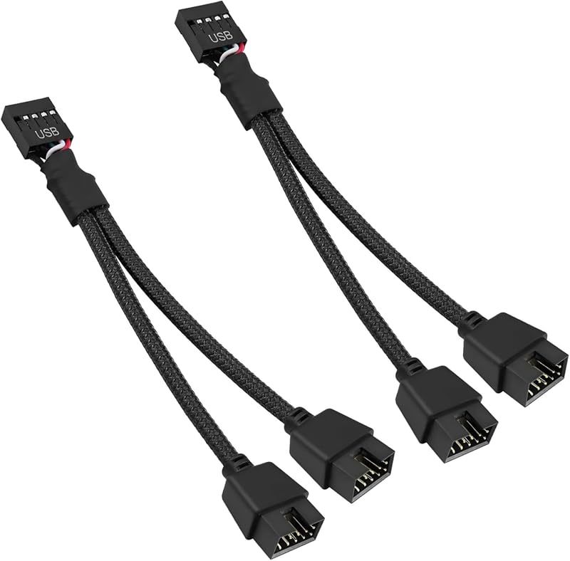 HALOULENI 2x USB 2.0 9Pin Female to Dual 9Pin Male Header Splitter Cable