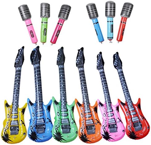 BUYDEAL Inflatable Rock Star Party Favors Set-6pcs Electric Guitar（38inch),6pcs Inflatable Microphone (10inch) Assorted Colors