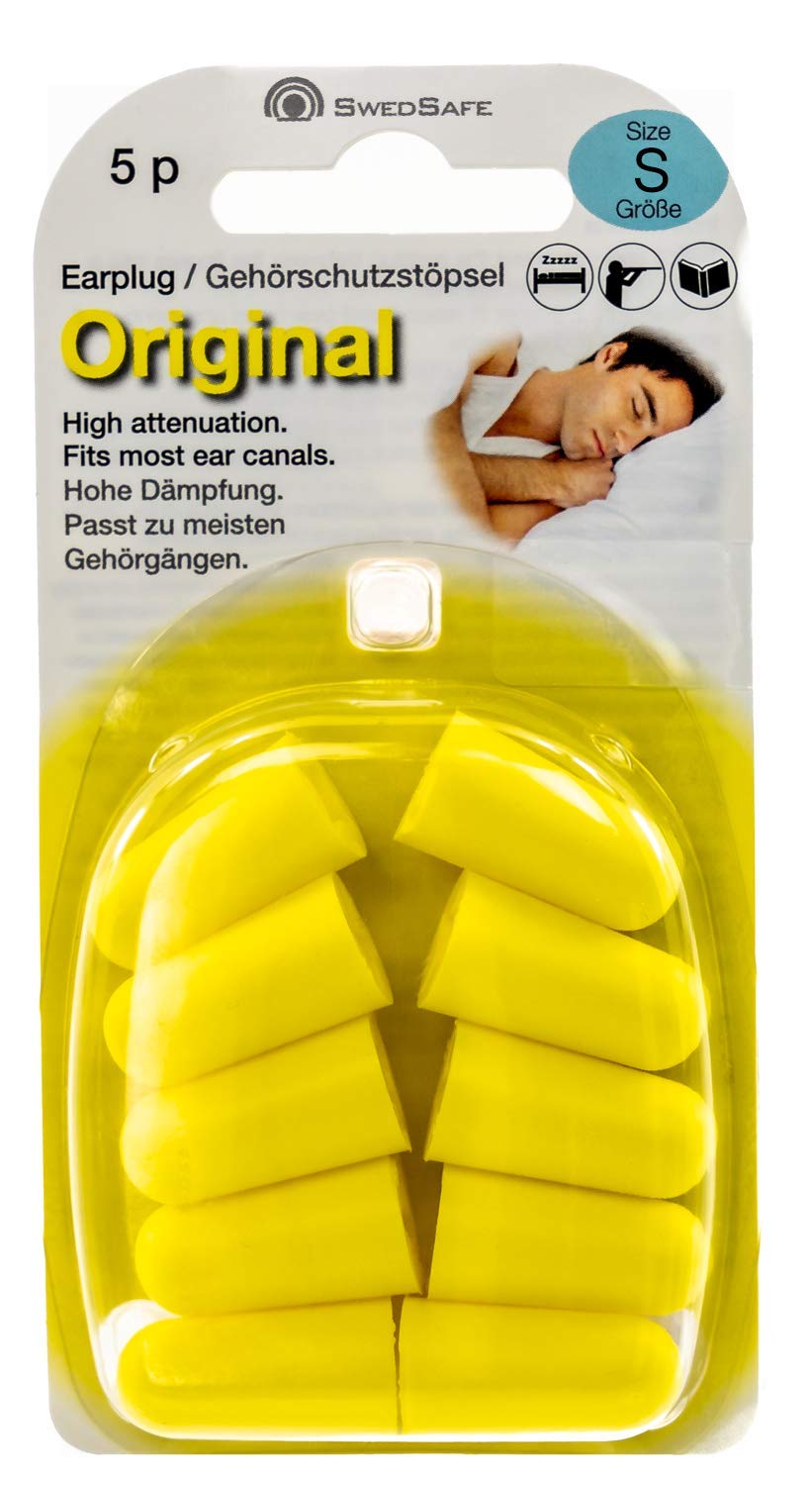 SwedSafe Ear Plugs Hearing Protection 33dB - Perfect for Sleeping Concerts or Work - Soft Foam Earplugs 5 pairs - Small Yellow