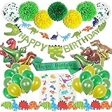 Dinosaur Party Supplies | 72 pcs for Birthday Decorations | Pre-Assembled Banner | Dino Party Pack Favors, Stickers, Inflatable Balloons and Tattoos. Perfect for Kids Jurassic World Theme Party