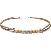 10 Inch Blue Turquoise Wood Bead Leather Micro Suede Ankle Bracelet Gift Boxed Boho Casual Anklet Swim Jewelry Gift Boxed