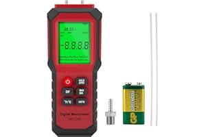 YZTMETER YZT Digital Manometer - Air, Gas Pressure Meter with Differential Gauge and Dual-Port Tester (9v Battery Included)