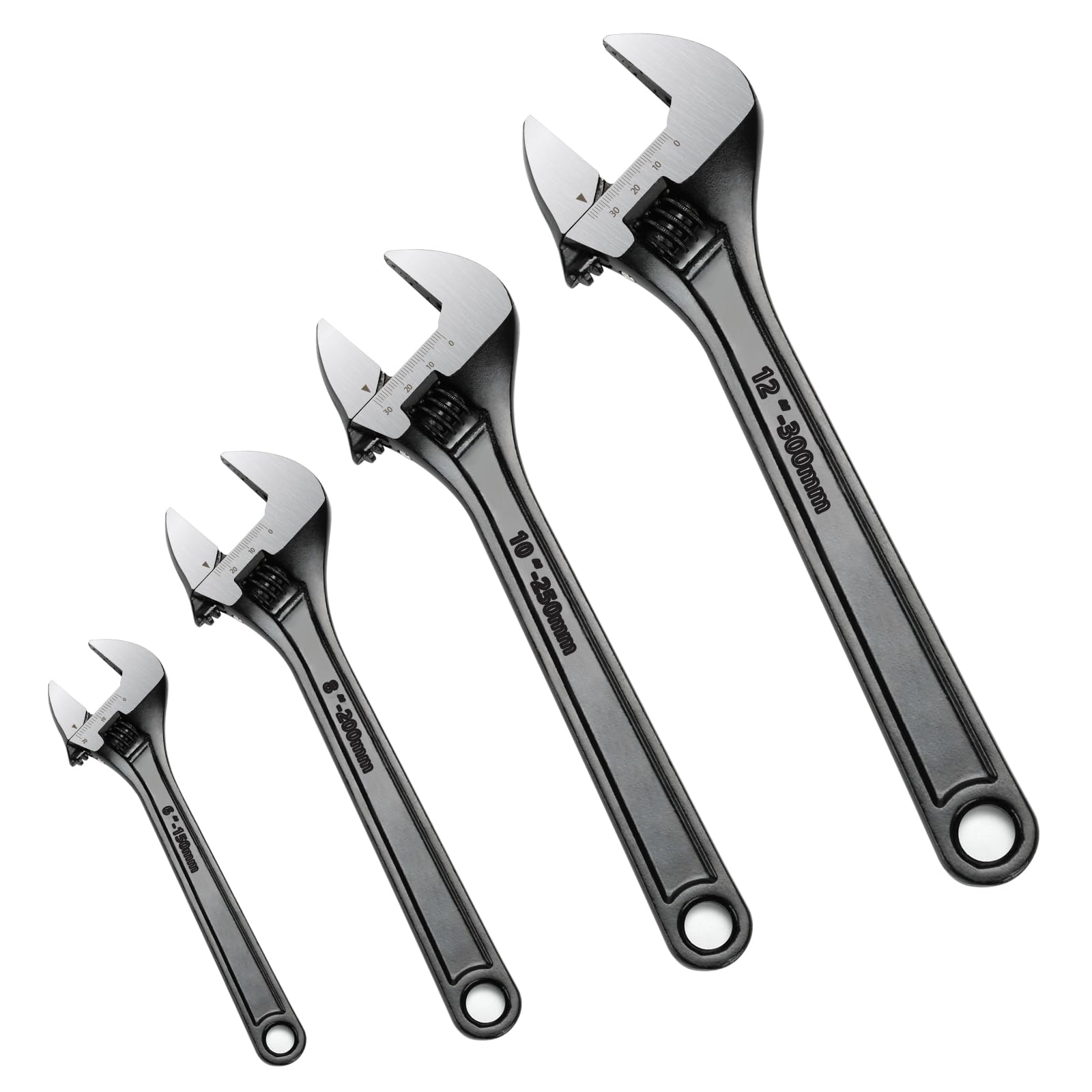 LYFJXX 4 Pcs Adjustable CR-V Wrench Set, 6, 8, 10, 12 Inch, Chrome Vanadium Steel, Wide Jaw