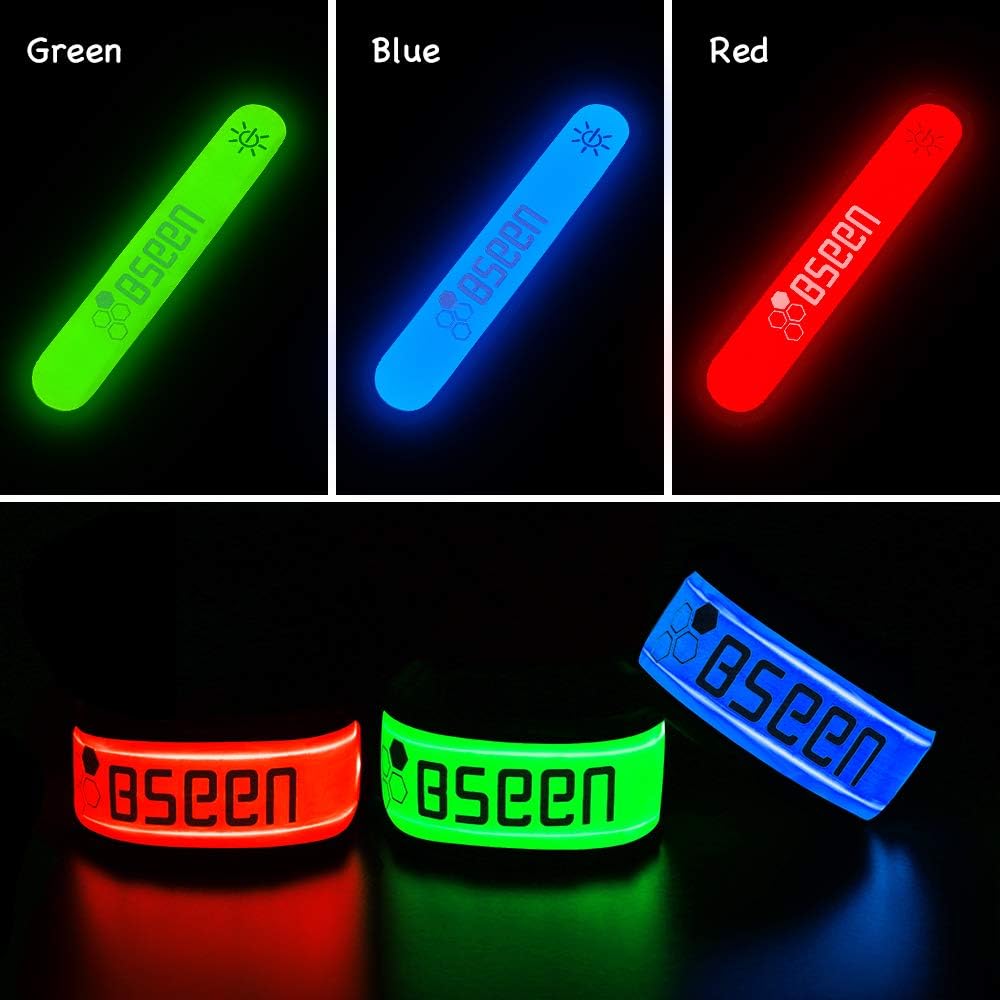 BSEEN LED Armband 2 Pack LED Slap Bracelets, Adjustable Strap Safety Light Armbands Glow in The Dark Night Running Gear for Jogging, Walking, Cycling, Camping Outdoor Sports (Blue) : Sports & Outdoors