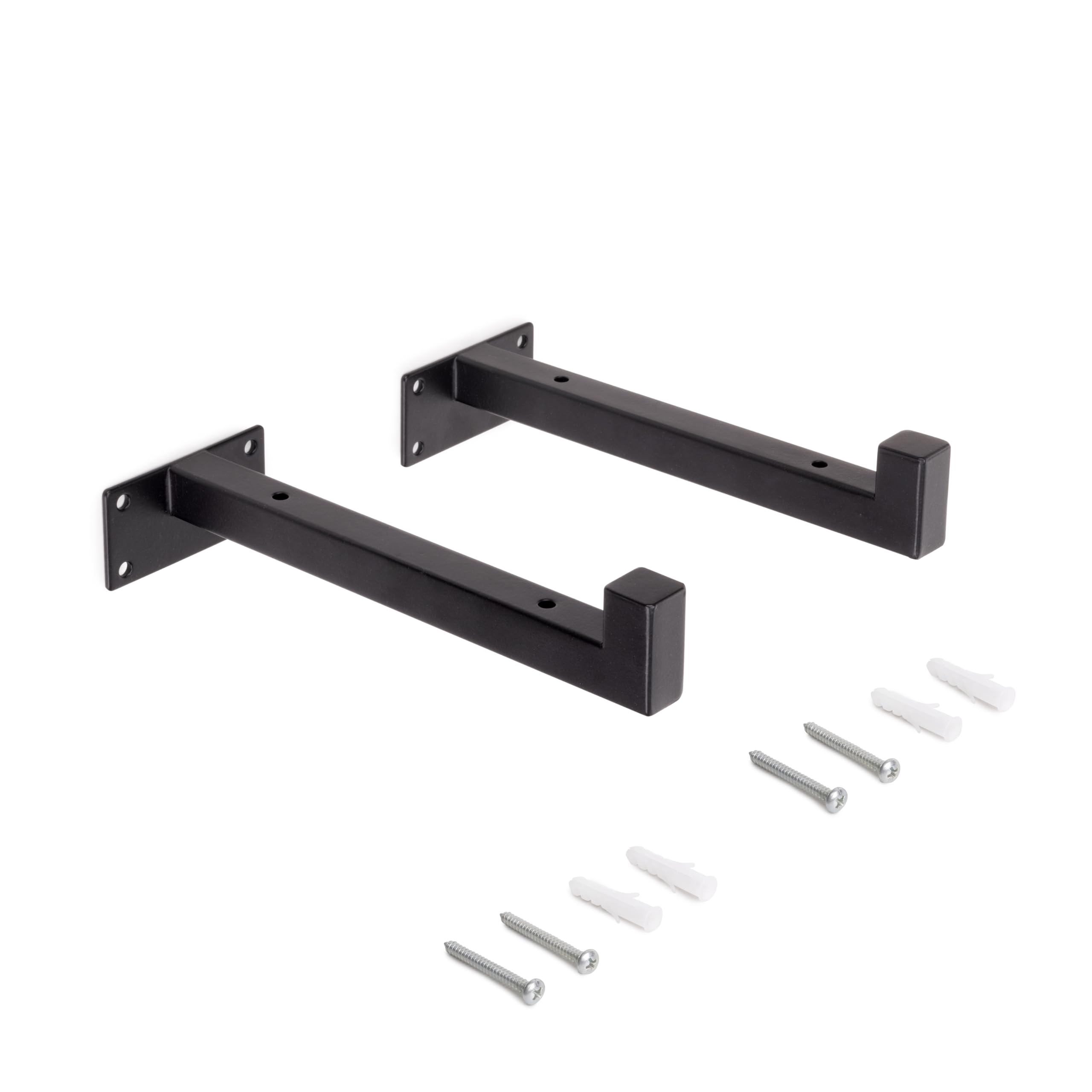 Emuca - Pair of Straight Wood Shelf Supports Straight with Square Tube, Steel, Black Painted