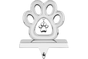 EAEZERAV Dog Paw Christmas Stocking Holder, 3D Silver Metal Stocking Holder with Pendant Pet Stocking Hangers for Mantle Fireplace Table Christmas Decoration