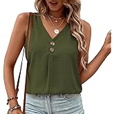 Misng Women's V-Neck Button-Down Sleeveless Tank Tops Casual Loose Vest Summer Shirt Trendy Beach Vacation Blouse