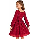 HILEELANG Girls Long Sleeve Princess Party Dress-Bow Tie Tulle Skirt Kids Holiday Birthday Wedding Outfit Ages 6-12