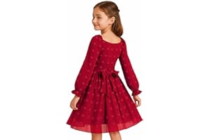 HILEELANG Girls Long Sleeve Princess Party Dress-Bow Tie Tulle Skirt Kids Holiday Birthday Wedding Outfit Ages 6-12