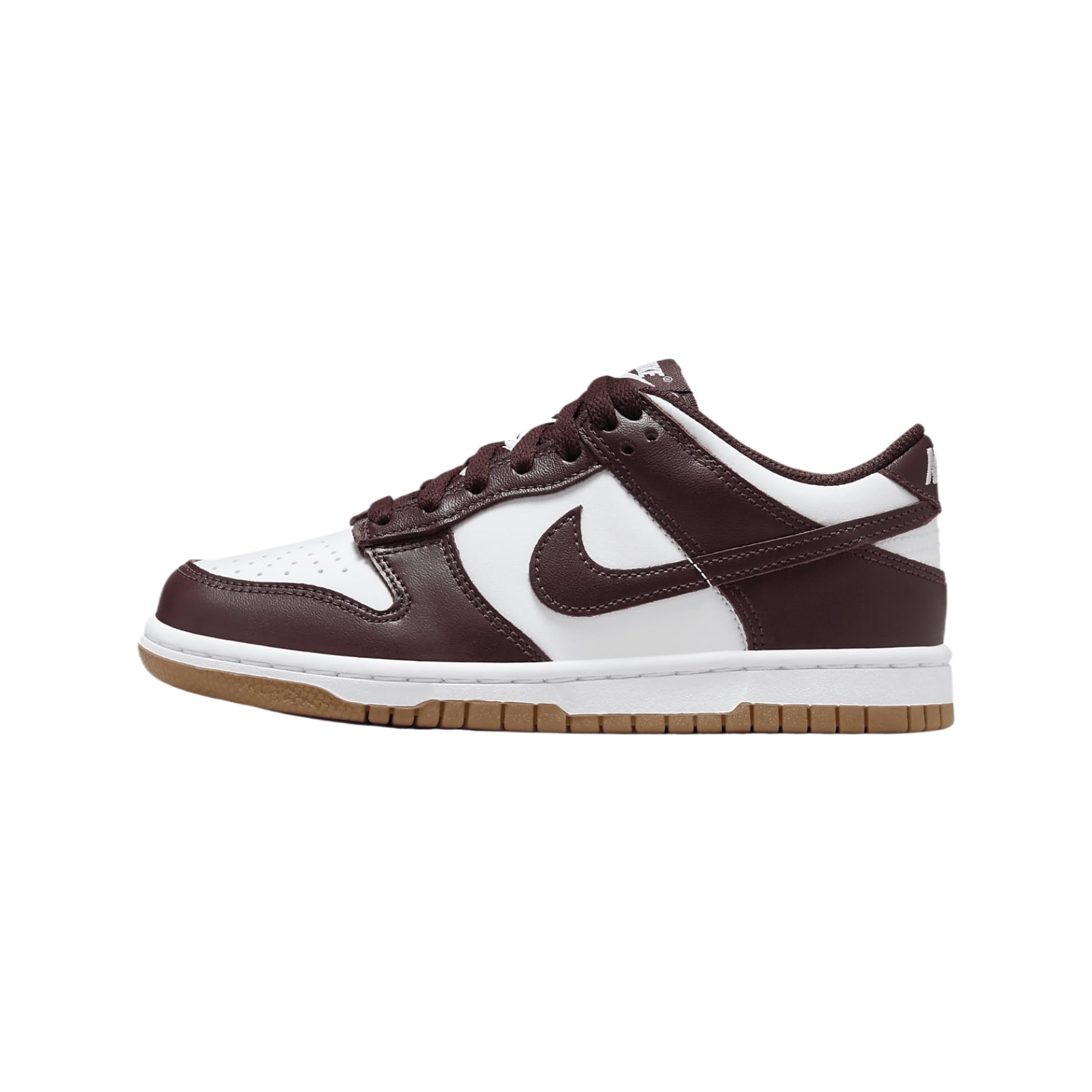 Nike Dunk Low Big Kids' Shoes (HJ9282-100, White/Gum Light Brown/Burgundy Crush) Size 6.5 Image