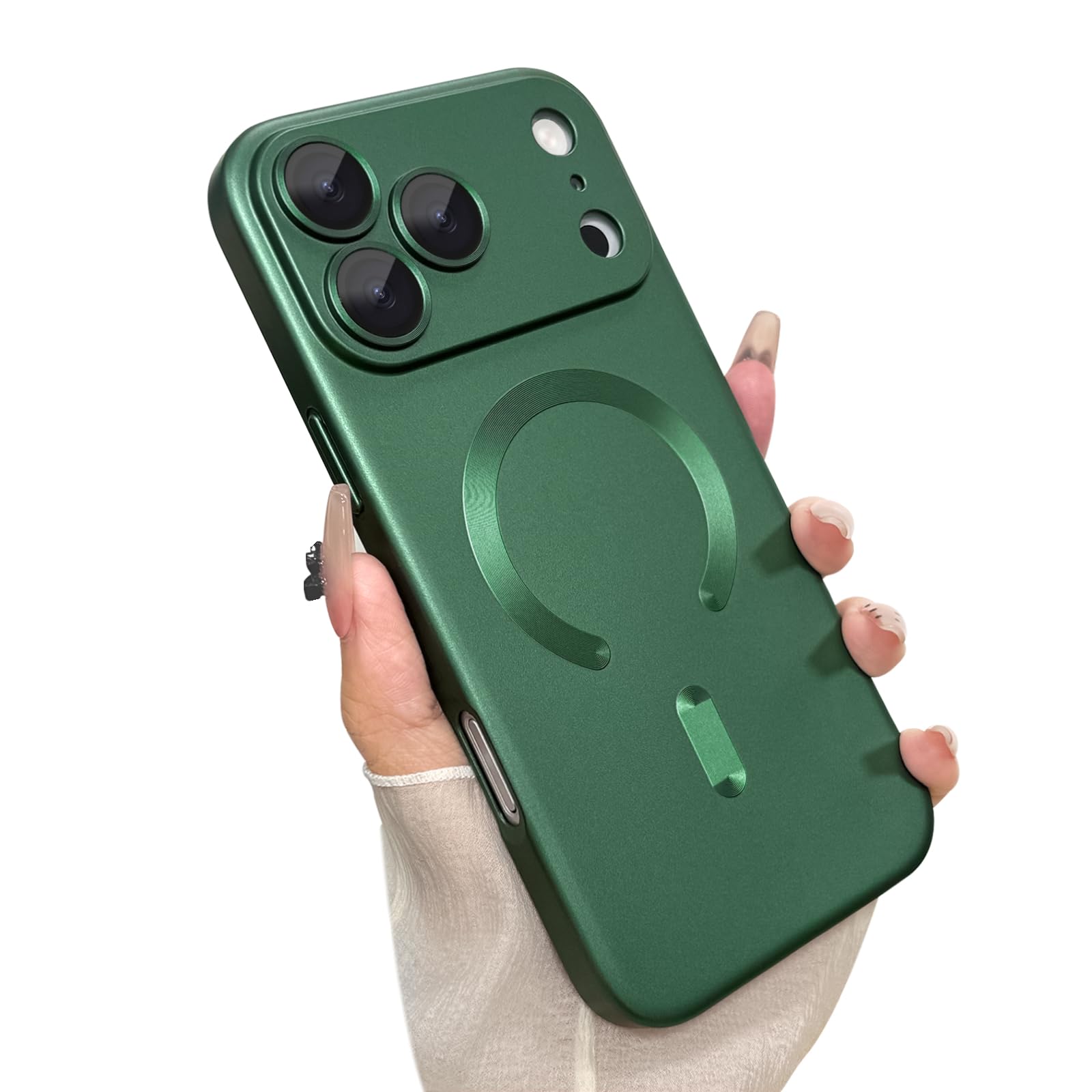 Photo 1 of ankofave Magnetic for iPhone 17 Pro Max Case, with Camera Lens Protector, Compatible with Magnetic, Slim Shockproof Bumper Soft Silicone Metallic Luster Phone Case for iPhone 17 Pro Max, Green