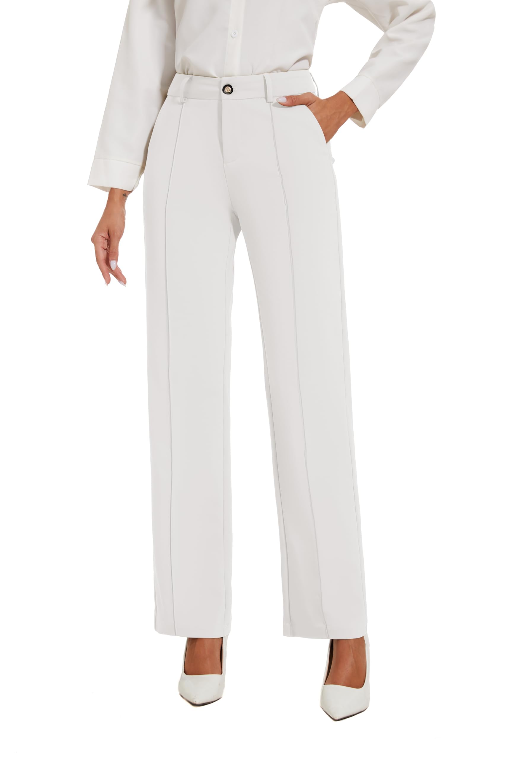 Photo 1 of *Minor Damaged - Check clerk notes*
KICZOY Womens Dress Pants Stretchy Business Casual Work Pants Straight Leg Slacks for Office A-White, Size US 4